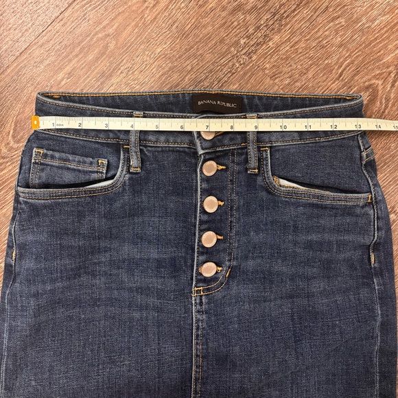 Dark Wash Denim Midi Skirt High Rise Button Fly Pencil Skirt Slit Waist 26 - Picture 6 of 10